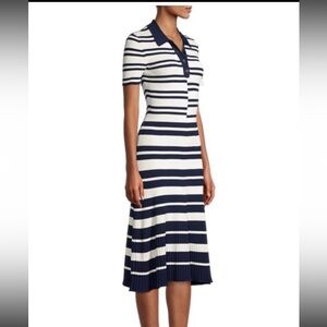 MILLY Striped Polo Midi Dress, Fit&Flare Buttons, Navy White,NWOT Size M ORG$395
